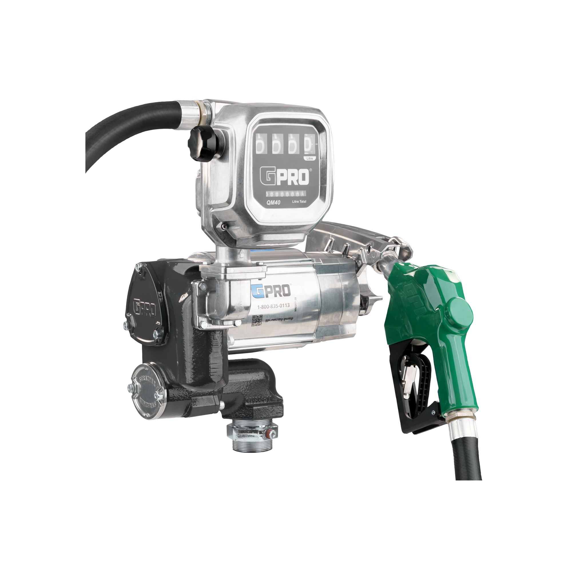 GPRO Fuel Transfer Pump with Auto Shut-Off Diesel Nozzle and Litre Fuel Meter — 35 GPM, 120V, Heavy-Duty, Model# V35-115AD+QM40-L8N